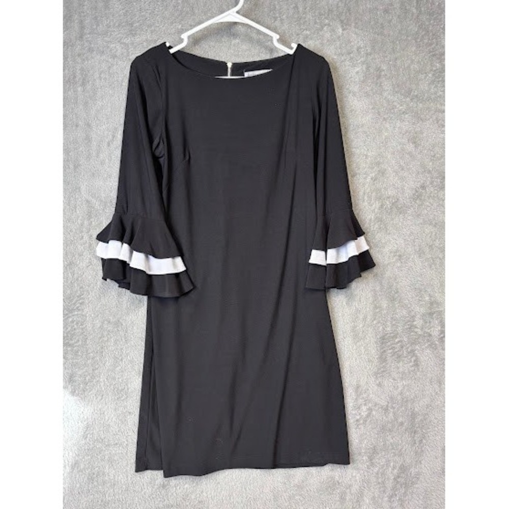 Danny & Nicole Black Dress Women's Size 6 Tiered Ruffle Bell Sleeve